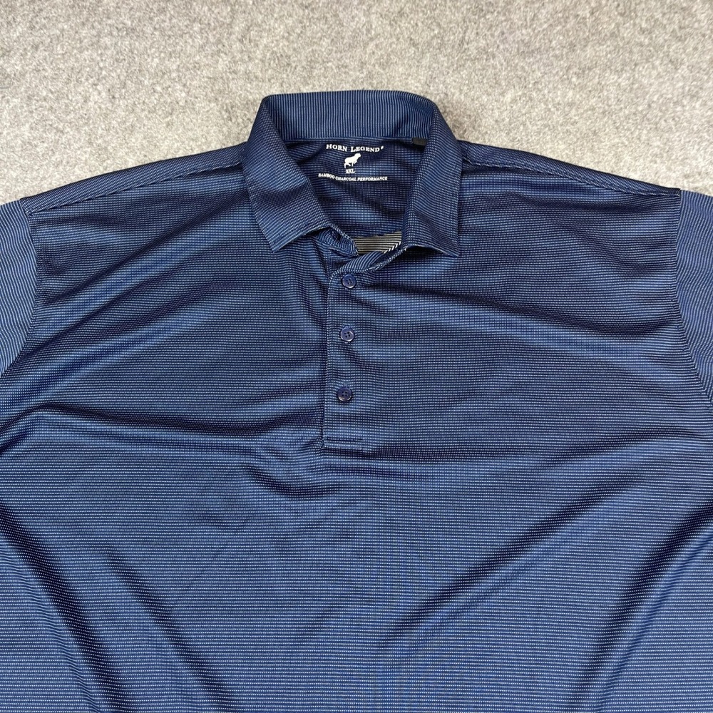 Horn Legend Performance Polo Shirt 2XL Navy Blue Bamboo Charcoal Micro Stripe‎